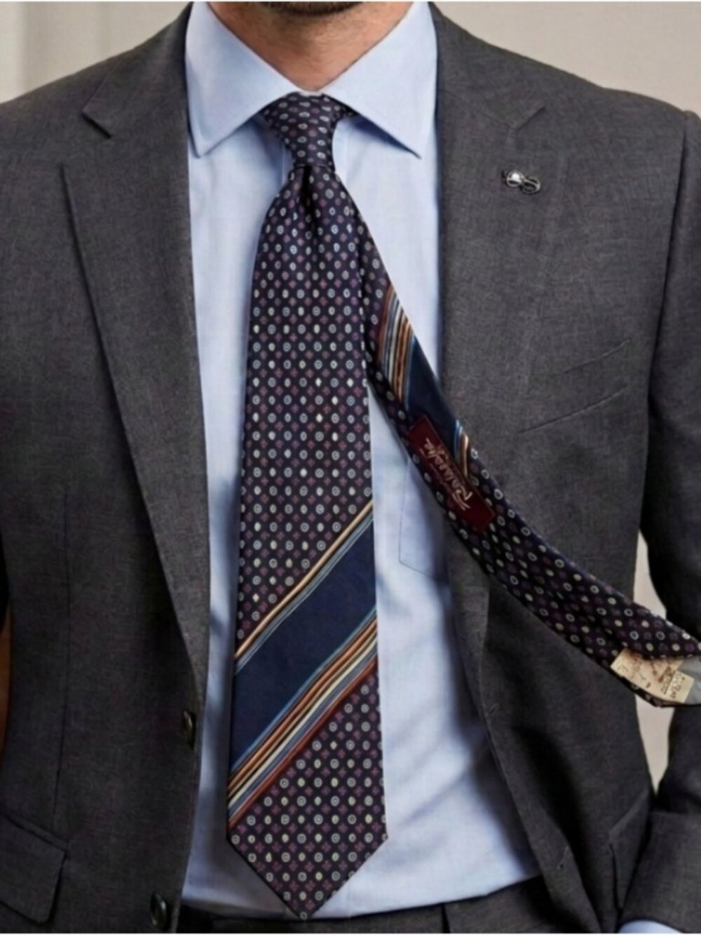 Vintage Sartorial Yves Saint Laurent Dark Dot Stripe Silk Tie Dark Academia